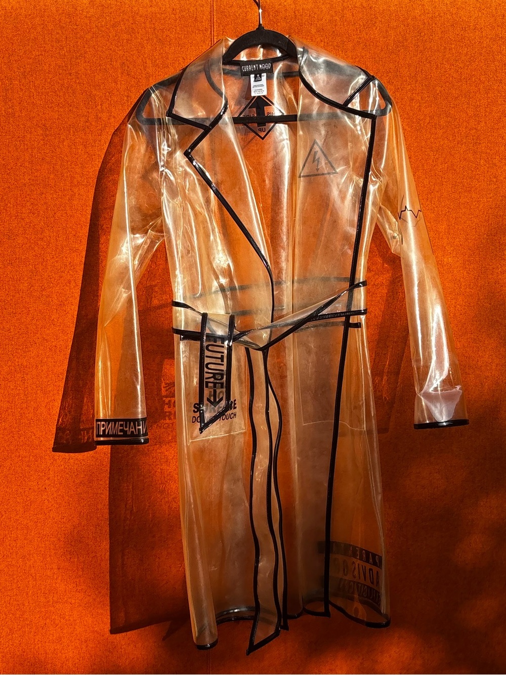 Clear PVC Trench Coat with Black Trim